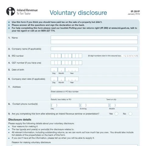 Document preview: Guide to Voluntary Disclosure Form IR281P — Taxes (CERFA n°IR281P)