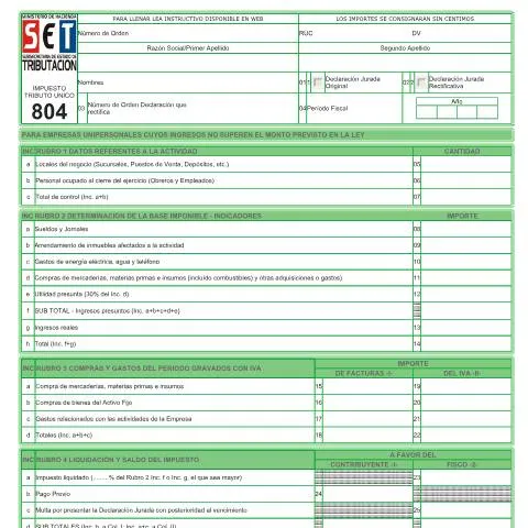 Vista previa del documento Formulario 804: Declaración Jurada del Impuesto Unificado en Paraguay — Impuestos (CERFA n°F804)