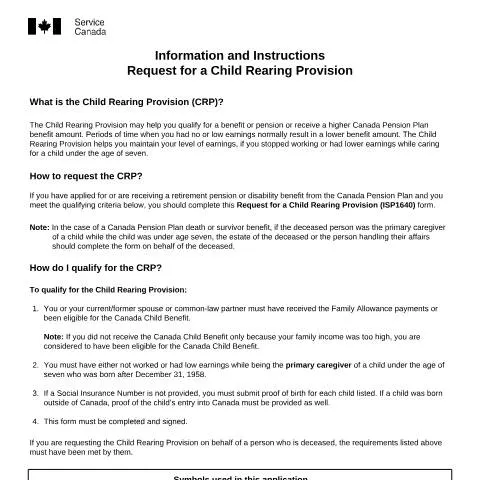 Document preview: Understanding the Child Rearing Provision (ISP1640) — Health (CERFA n°ISP1640)