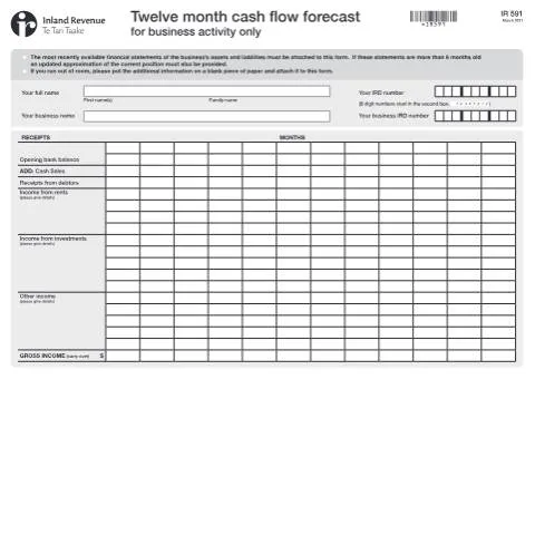 Document preview: Unlock Financial Success with the Twelve Month Cash Flow Forecast — Taxes (CERFA n°IR591)