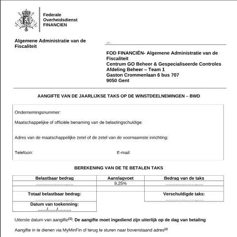 Aperçu du document Guide pour la déclaration de la taxe sur les participations en — Impôts & fiscalité (CERFA n°124-belasting-winstdeelnemingen)