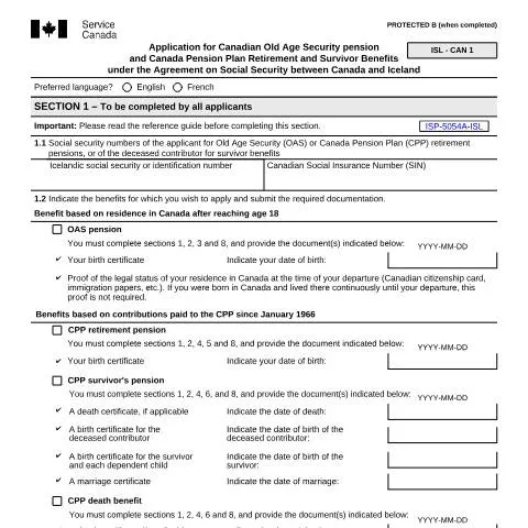 Document preview: Your Guide to Canadian Benefits under the Iceland Agreement — Retirement & pension (CERFA n°ISP5054-ISL)