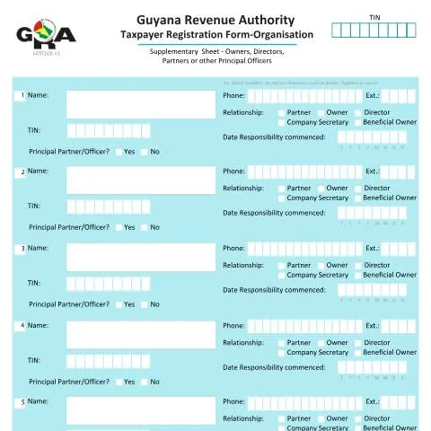 Document preview: Organization Supplementary Partners Registration Form for Taxpayer