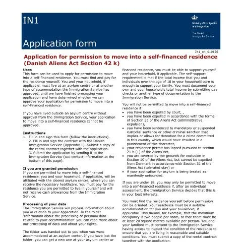 Document preview: IN1 - Flytning til selvfinansieret bolig i Danmark — Bolig (CERFA n°IN1)