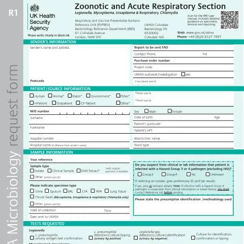 Document preview: Zoonotic and Acute Respiratory Section Request Form Guide — Health