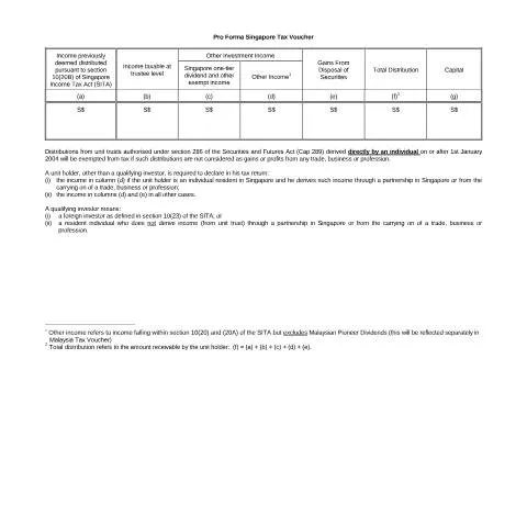 Document preview: Understanding the Pro Forma Singapore Tax Voucher (Unit Trust) — Taxes (CERFA n°PRO-FORMA-SINGAPORE-TAX-VOUCHER-(UNIT-TRUST)_2013_06_03)