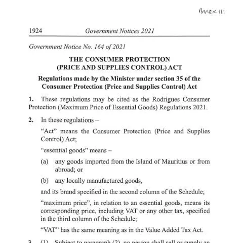 Document preview: The Importance of GN 164 of 2021 for Consumers in Mauritius — Government & admin (CERFA n°GN164of2021)
