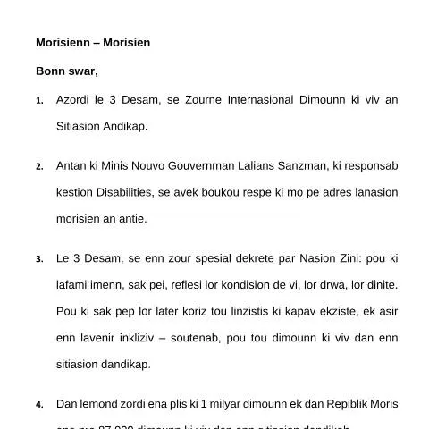Document preview: Understanding the Impact of the Statement IDD 2024 in Mauritius — Government & admin (Statement-IDD-2024-in-creole-03-12-2024)