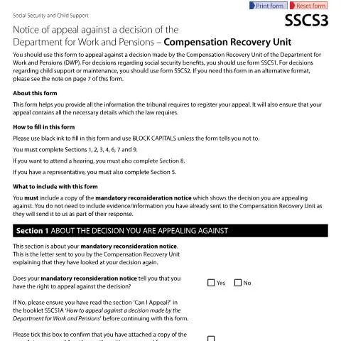 Document preview: Understanding the Notice of Appeal (Form SSCS3) against DWP Decisions — Legal & justice