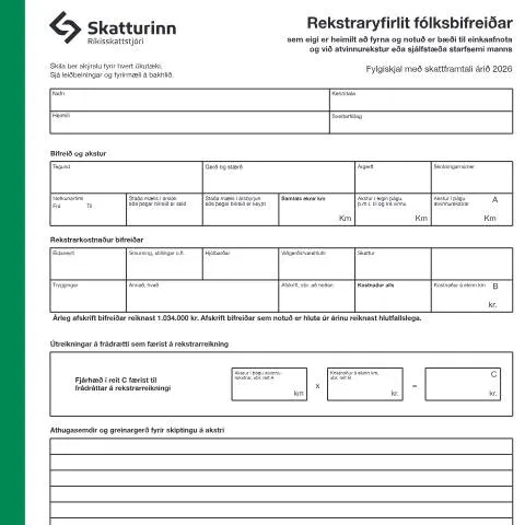 Document preview: Skil á Rekstraryfirliti fólksbifreiðar árið 2026 — Skattar & fjármál (CERFA n°RSK 4.03)