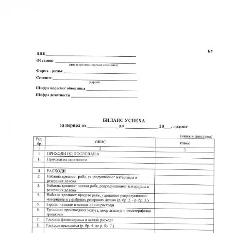 Document preview: Obrazac BU: Važnost i obaveze za preduzetnike u Srbiji — Administrativne procedure (CERFA n°ObrazacBU)