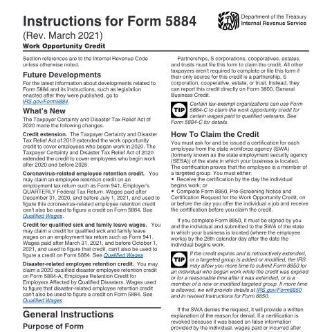 Document preview: Mastering the Work Opportunity Credit: IRS Instructions i5884 — Taxes (CERFA n°INST-5884)
