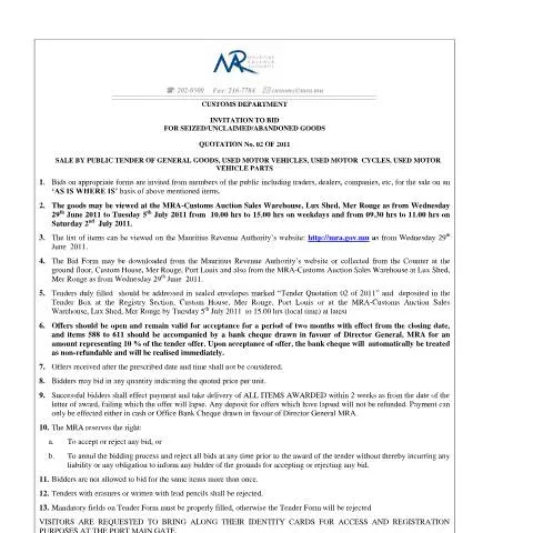 Document preview: Key Insights on Invitation to Bid - Quotation 2 of 2011 — Government & admin (NoticeQ02of2011)