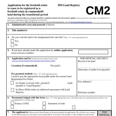 Document preview: Essential Guide to CM2 Form for Commonhold Termination — Property & real estate