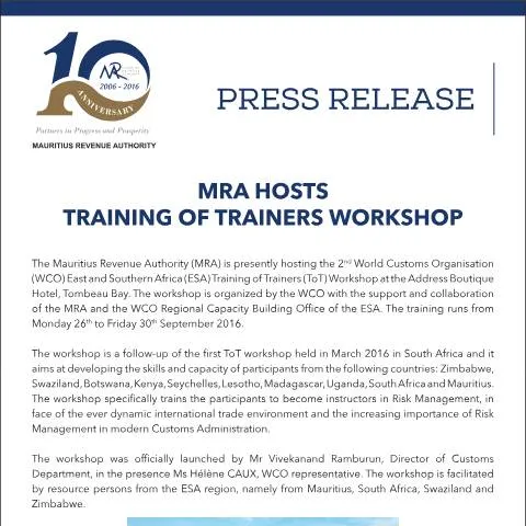 Document preview: Enhancing Customs Training: The MRA TOTWorkshop — Government & admin (TOTWorkshop)