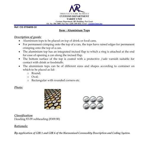 Document preview: Understanding Aluminium Tops Classification in Mauritius — Government & admin (Aluminium_Tops)