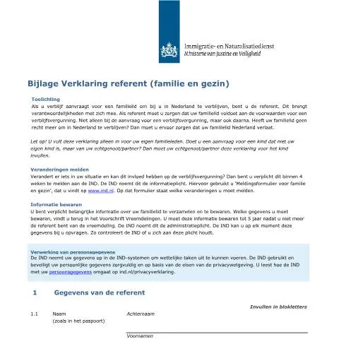 Documentvoorvertoning: De rol van de Bijlage Verklaring referent in de immigratieprocedure — Gezin (CERFA n°7123)