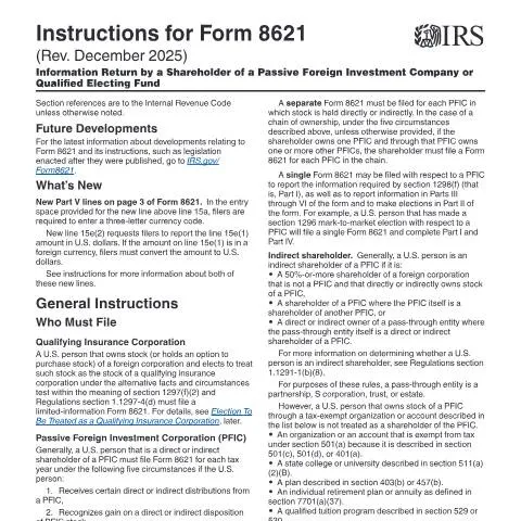 Document preview: Understanding IRS Form 8621 Instructions for Foreign Investments — Taxes (CERFA n°INST-8621)