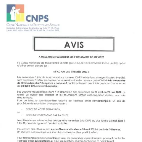Aperçu du document Opportunité d'Achat d'Étrennes 2023 par la CNPS — Démarches administratives