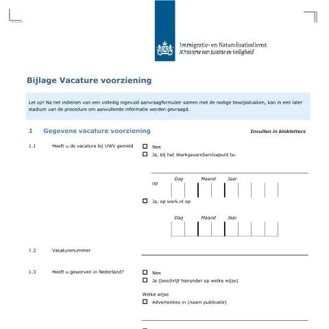 Documentvoorvertoning: Formulier Bijlage Vacature voorziening en de immigratieprocedure — Werk (CERFA n°7137)