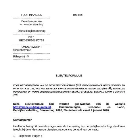 Aperçu du document Comprendre la Sleutelformule pour une gestion fiscale efficace — Impôts & fiscalité (CERFA n°700-sleutelformule-20200101)