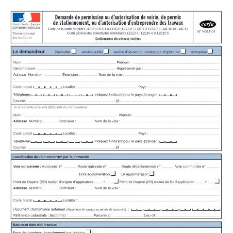 Aperçu du document Permission de voirie 14023*01 : occuper légalement l'espace public — Démarches administratives (CERFA n°14023*01)