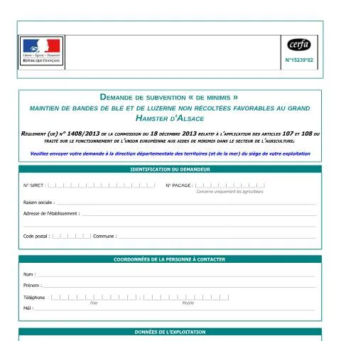 Aperçu du document Aide financière pour la protection du grand Hamster d'Alsace — Démarches administratives (CERFA n°15239*02)