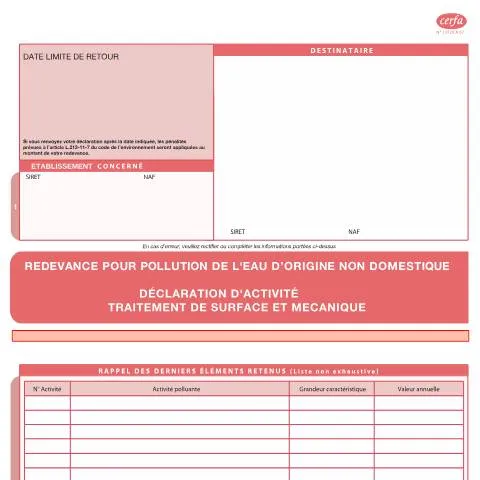 Aperçu du document Redevances environnementales : guide du formulaire 13729*07 — Démarches administratives (CERFA n°13729*07)