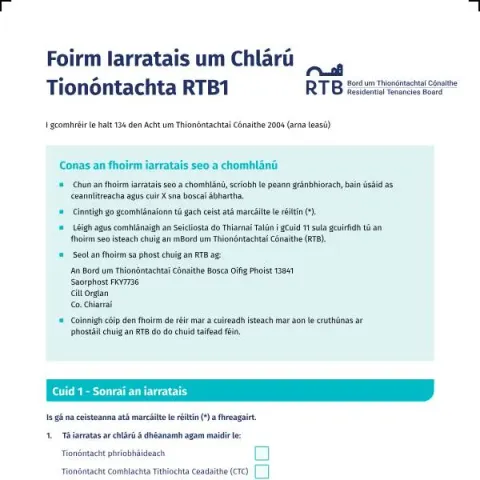 Document preview: How to Complete the Tenant Registration Form RTB1 (Irish) — Housing (RTB1)