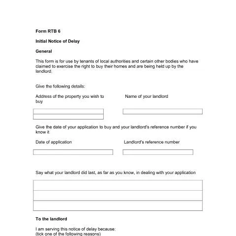 Document preview: RTB6 Initial Notice of Delay: Restarting Stalled Right to Buy — Property & real estate