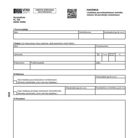 Document preview: Miksi hakea lisäaikaa perunkirjoitukseen? — Verot & verotus (CERFA n°Vero 3626)