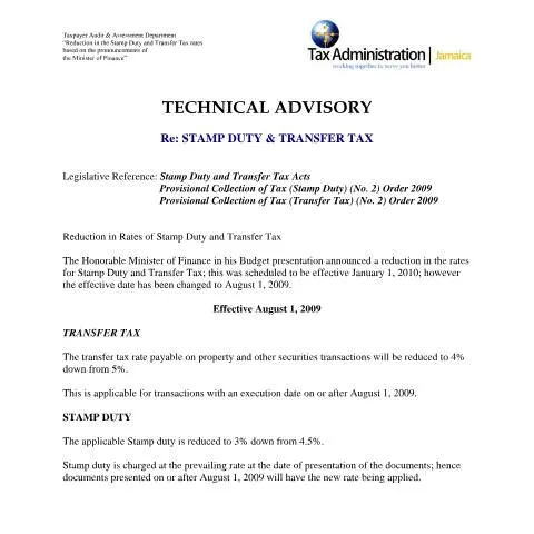 Document preview: Overview of 2009 IROC SDTT Tax Rate Reductions — Taxes (CERFA n°2009.iroc.sdtt+-+reduction+in+stamp+duty+and+transfer+tax+rates)