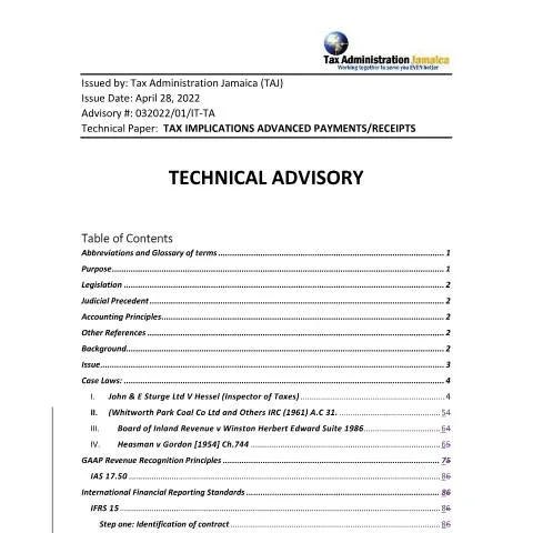Document preview: Understanding Jamaica's Tax Rules on Advance Payments and Receipts — Taxes (CERFA n°Technical_Advisory_Advanced_Payments_Receipts_Final)