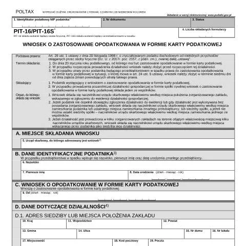 Document preview: Jak złożyć wniosek PIT-16 o kartę podatkową? — Podatki i fiskalność (CERFA n°PIT-16)