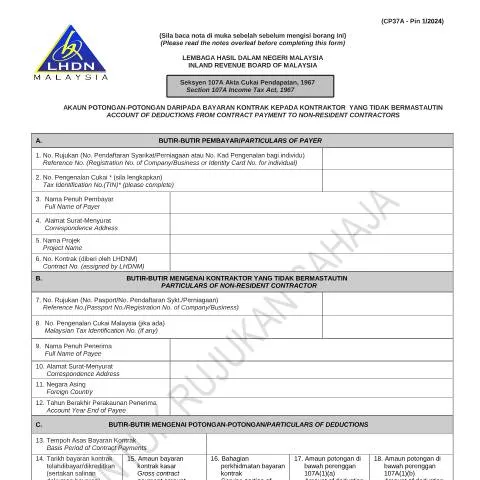 Document preview: Pentingnya Borang CP37A Pin 1/2024 dalam Pemotongan Cukai — Cukai & percukaian (CERFA n°CP37A)