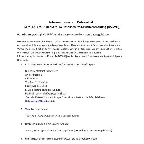 Dokumentvorschau: Prüfung der Lizenzgebühren — Behörden & Verwaltung (CERFA n°Pruefung_Angemessenheit_Lizenzgeb%C3%BCren)