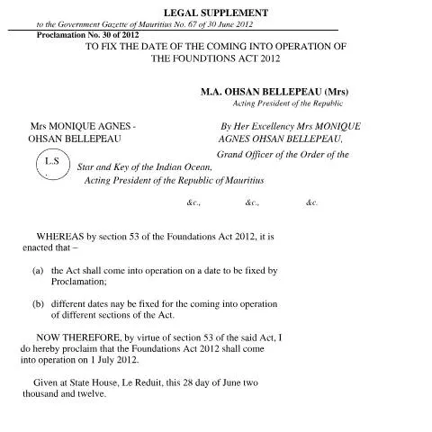 Document preview: Understanding the Foundations Act 2012 of Mauritius — Business (CERFA n°Foundation_Act_2012-01-09-2025)