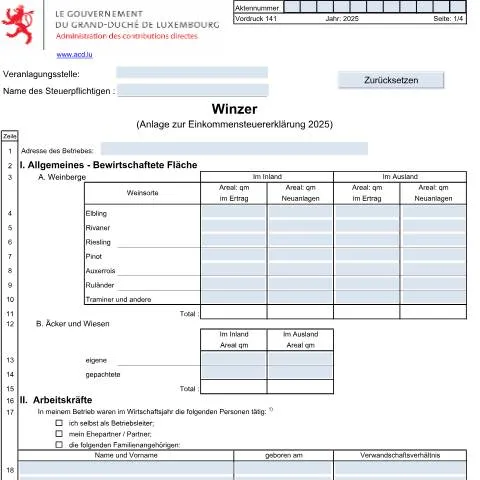 Aperçu du document L'Anlage Winzer et son impact fiscal pour les viticulteurs — Impôts & fiscalité (CERFA n°141)