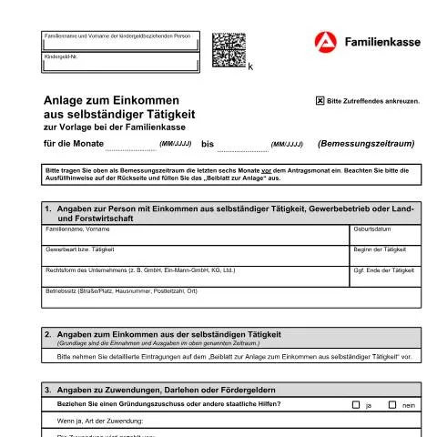 Dokumentvorschau: Wichtige Informationen zum KiZ 5a Formular für Selbstständige — Arbeit & Beschäftigung (CERFA n°erklaerung-kiz5a_ba034555)