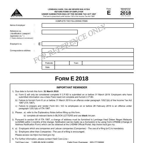 Document preview: Pengenalan kepada Borang E 2018 untuk Majikan — Cukai & percukaian