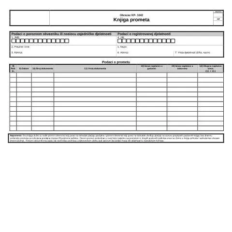 Document preview: Značaj Knjige prometa u savremenom poslovanju — Porezi i fiskalnost (CERFA n°KPR-1042)