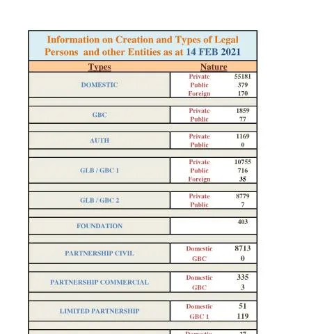 Document preview: Comprehensive Overview of Legal Entities in Mauritius — Government & admin (Stats-as-at-14-Feb-2021)