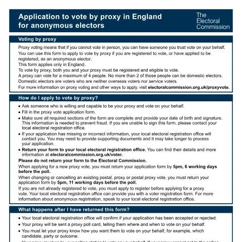 Document preview: How to Apply for Proxy Voting as an Anonymous Elector — Government & admin