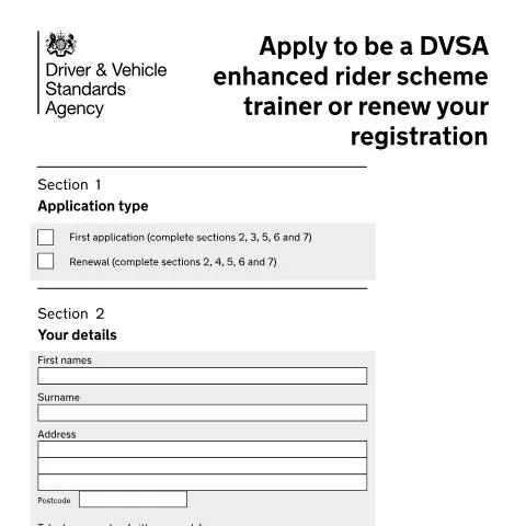 Document preview: How to Register as a DVSA Enhanced Rider Scheme Trainer — Vehicle & driving