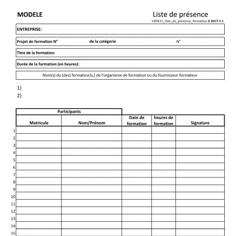 Aperçu du document Importance de la liste de présence pour le chômage partiel — Emploi & travail (CERFA n°CHP611-liste-de-presence-formation)