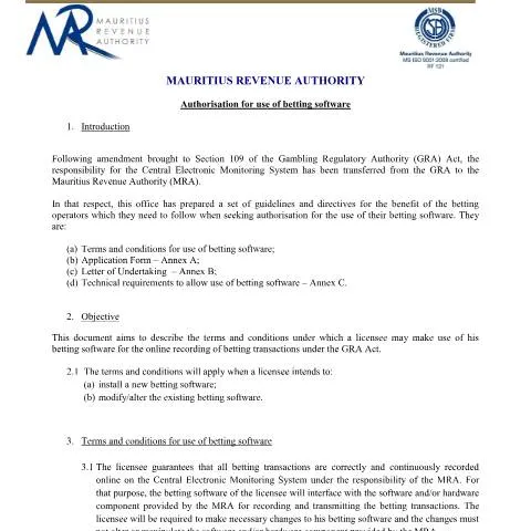 Document preview: Understanding the GRA - Betting Software Policy in Mauritius — Government & admin (betting12122014)