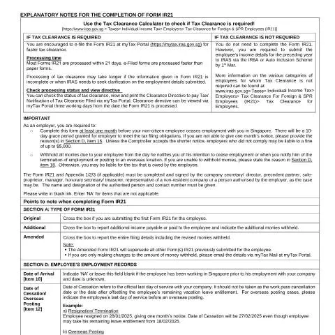 Document preview: Understanding the IRAS Form IR21 Explanatory Notes for Employers — Taxes (CERFA n°EXPLANATORYNOTESTOFORMIR21)