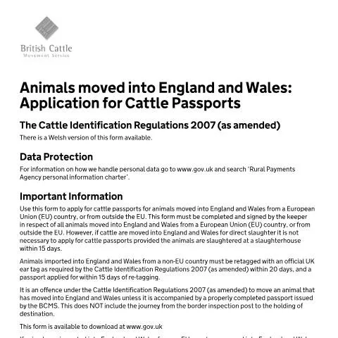 Document preview: Essential Steps for Cattle Passport Applications in England and Wales — Government & admin