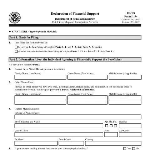 Document preview: A Comprehensive Guide to USCIS Form I-134 — Immigration & visas (CERFA n°I-134)
