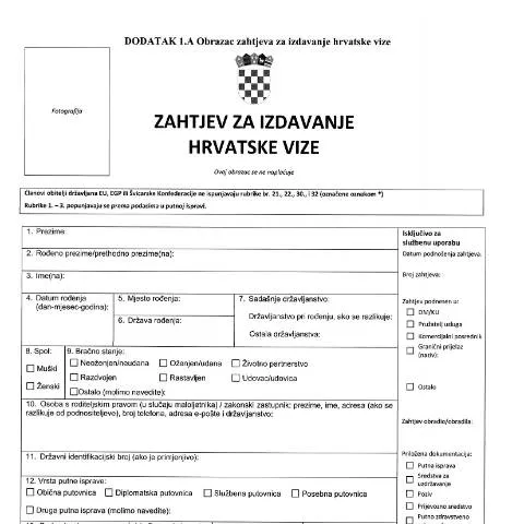 Document preview: Osnove zahtjeva za hrvatsku vizu — Imigracija i vize (CERFA n°Zahtjev za izdavanje hrvatske vize)
